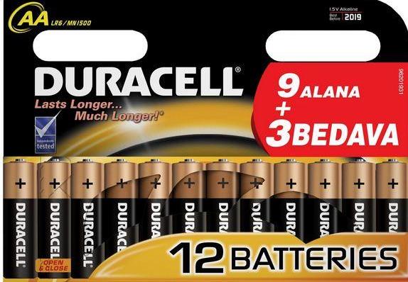 Duracell AA Kalem Pil Alkalin Ekonomik Paket 12`li				