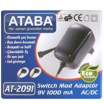 ATABA AT-2091 9V 1000 mA Switch Mode, ift Jackl  Adaptr